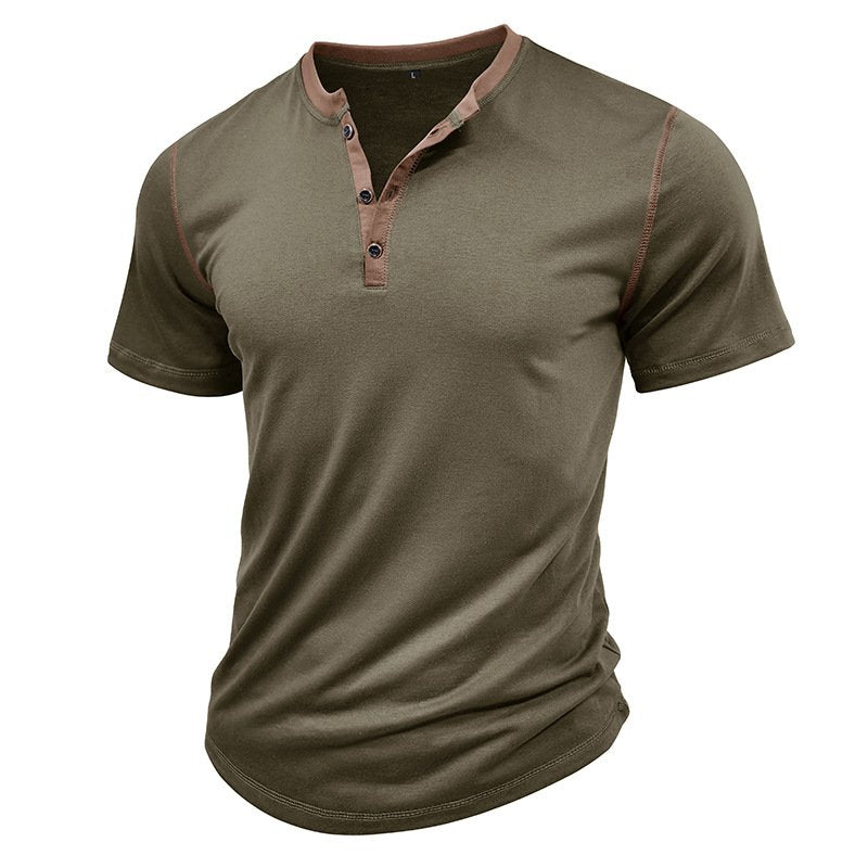 Men's Casual Henley Shirts Classic Button Cotton Short Sleeve T-Shirt