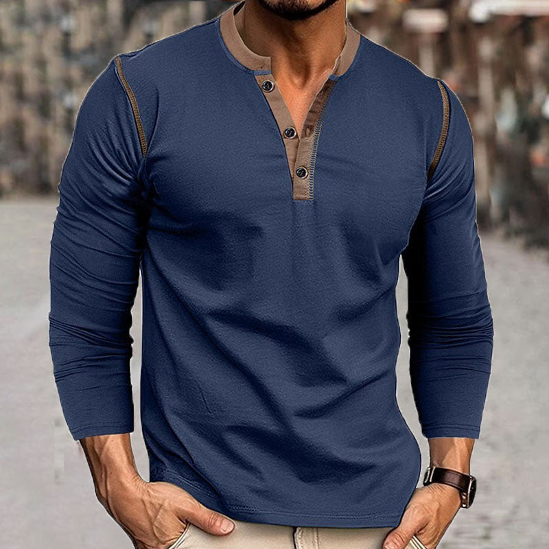 Plain Casual Henley Collar Long Sleeve T-Shirt