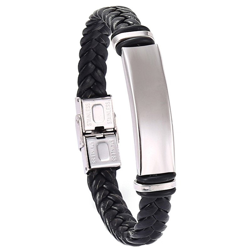 Braided leather titanium steel bracelet