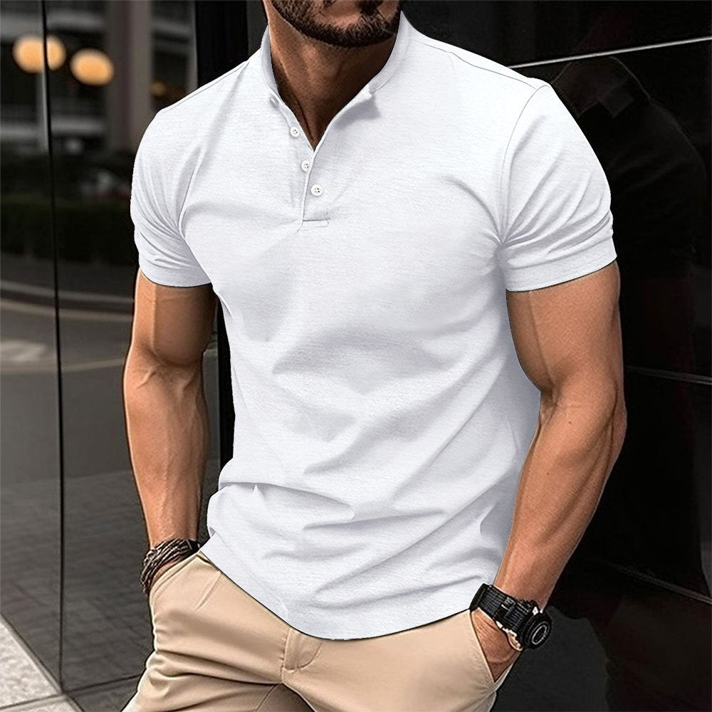 Henley Neck Polo Short Sleeve T-Shirt