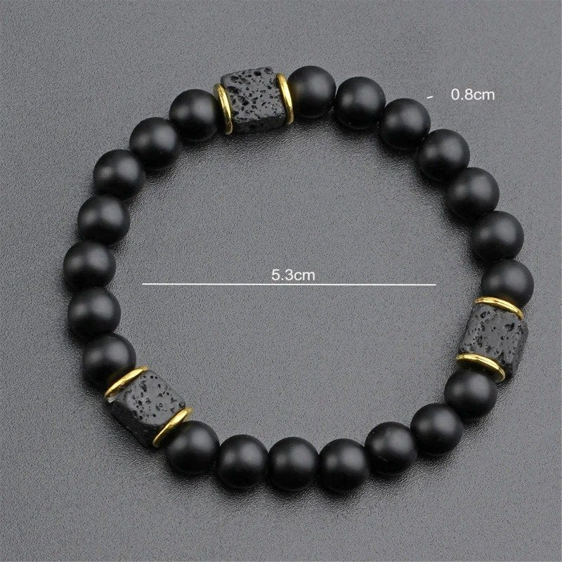 Black Frosted Square Volcanic Stone Father's Day Gift Bracelet