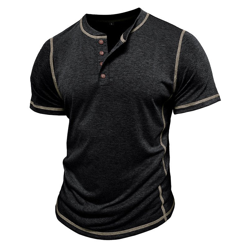 Men's Casual Henley Neck Striped Retro Short Sleeve T-Shirts