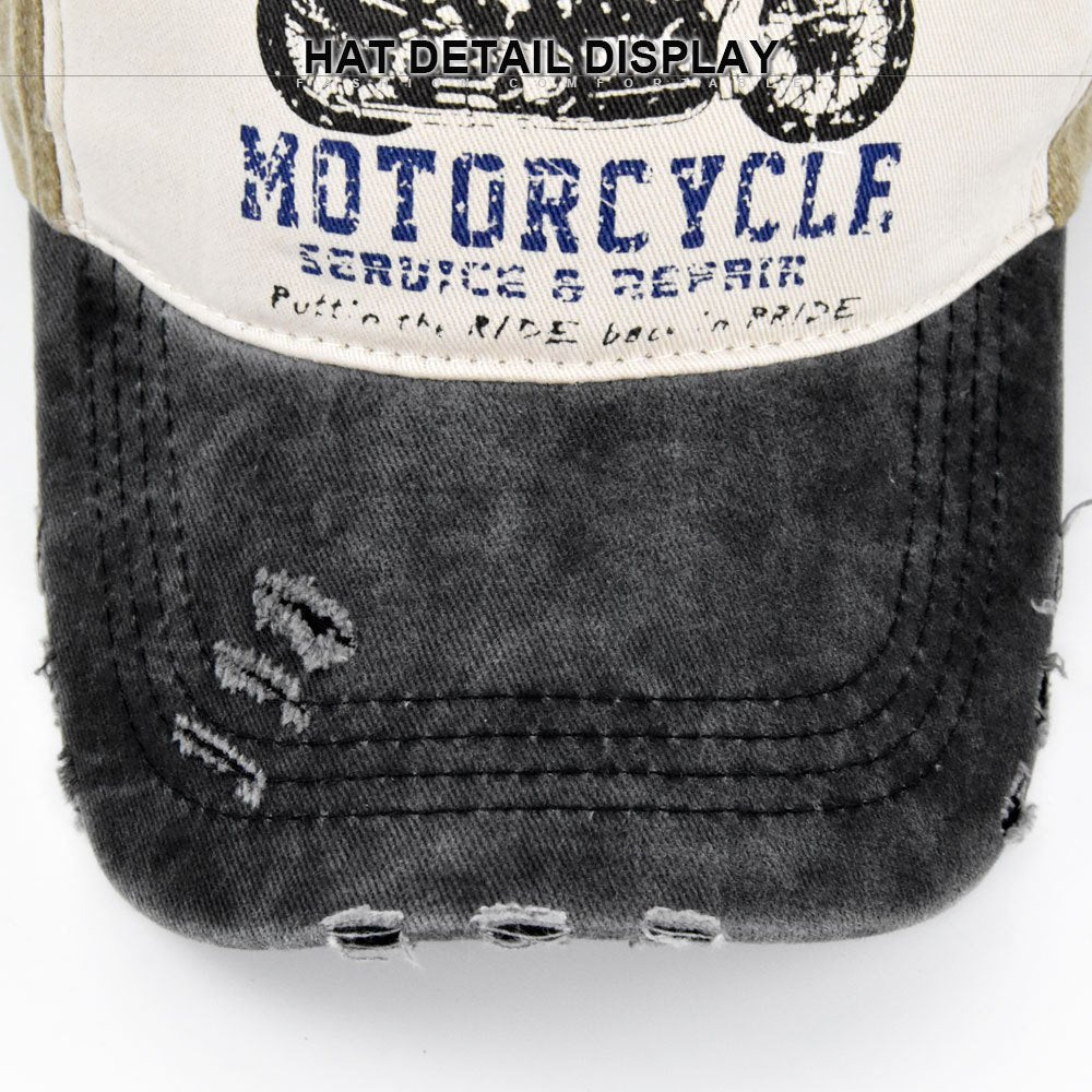 Motorcycle Washed Block Baseball Cap