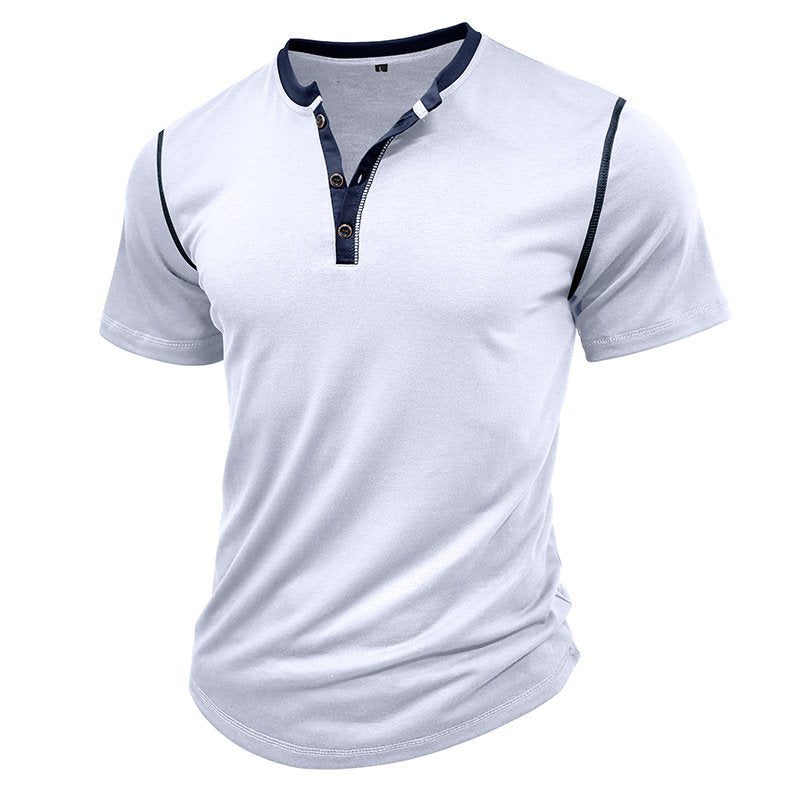 Men's Casual Henley Shirts Classic Button Cotton Short Sleeve T-Shirt