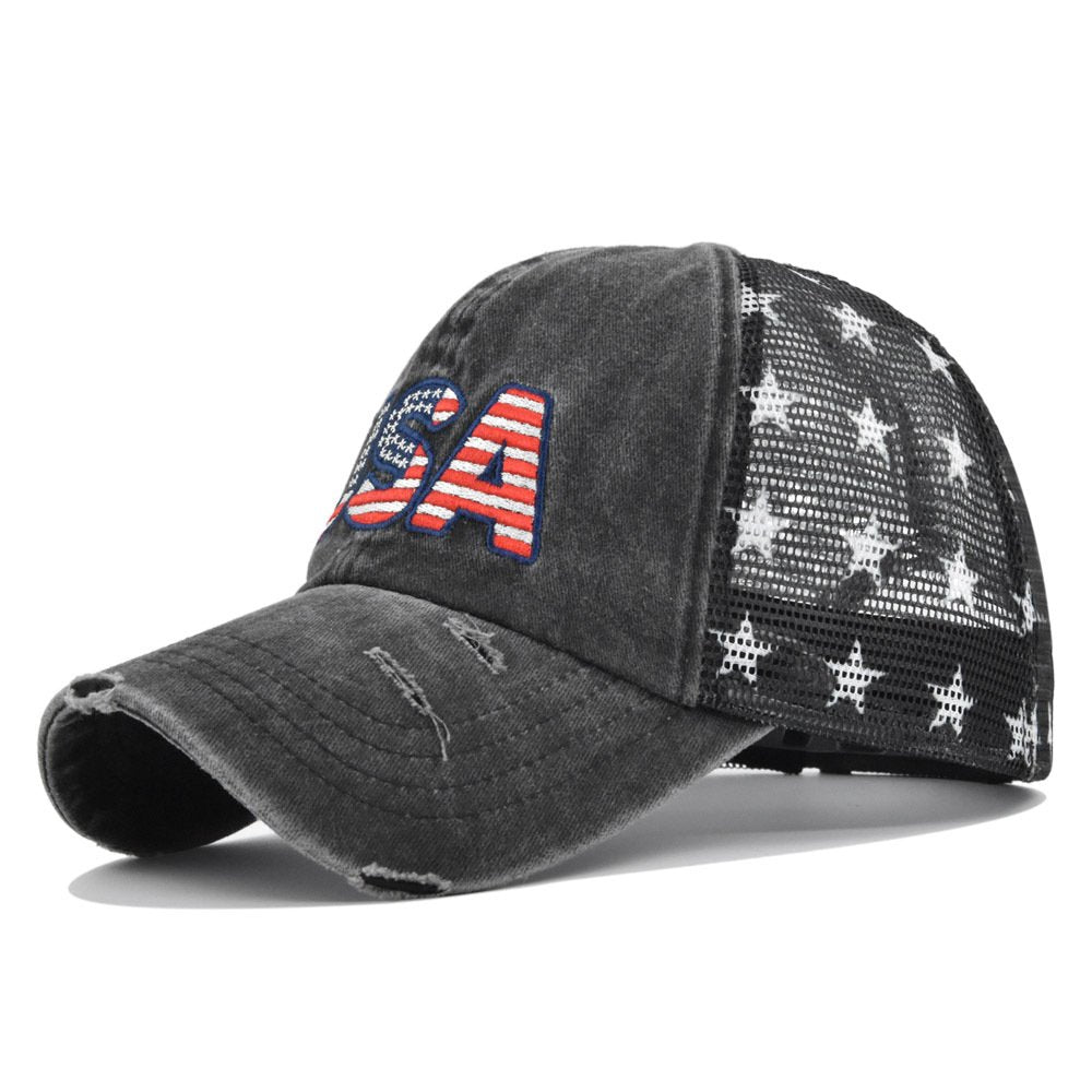 American flag embroidered mesh Trucker Cap