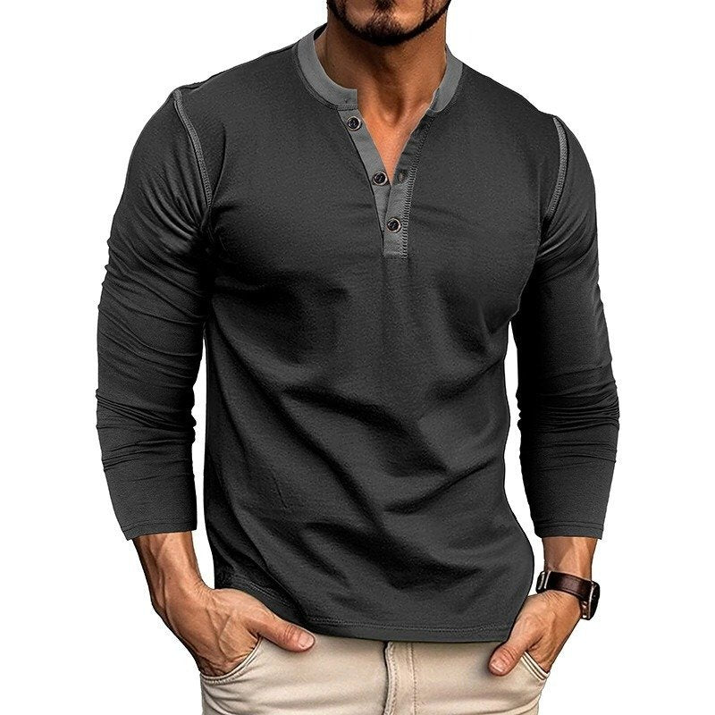 Plain Casual Henley Collar Long Sleeve T-Shirt