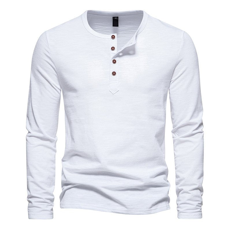 Men Outdoor Slim-Fit Crew Neck Long Sleeve Button Down Henley Tee