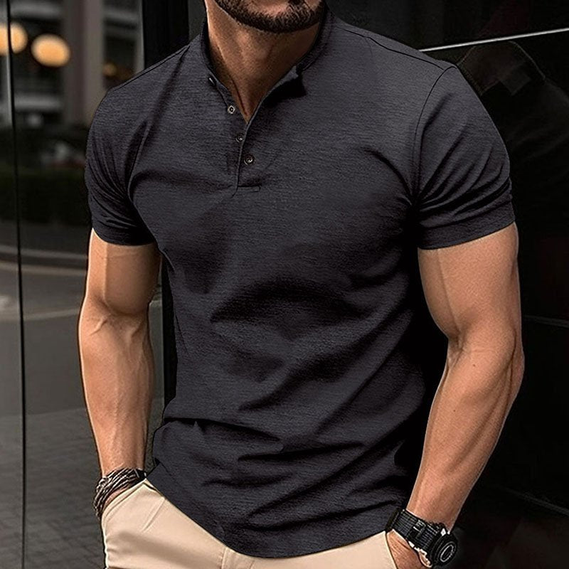 Henley Neck Polo Short Sleeve T-Shirt