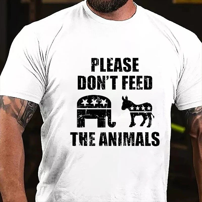Please Don't Feed The Animals (Donkey And Elephant) Print T-shirt
