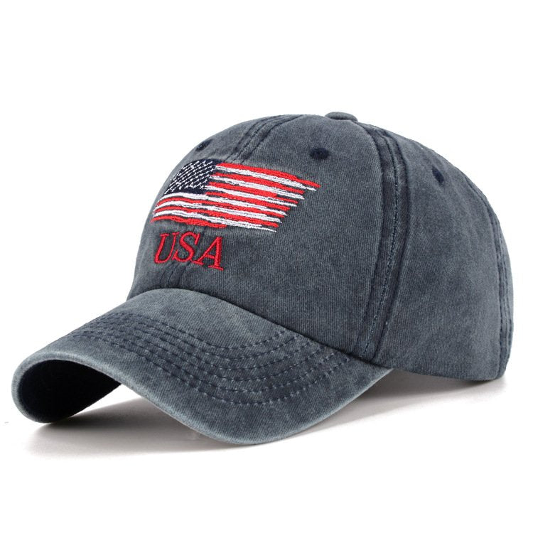 American Flag Embroidered Washed Baseball Cap