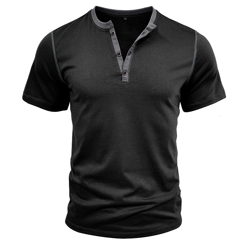 Men's Casual Henley Shirts Classic Button Cotton Short Sleeve T-Shirt