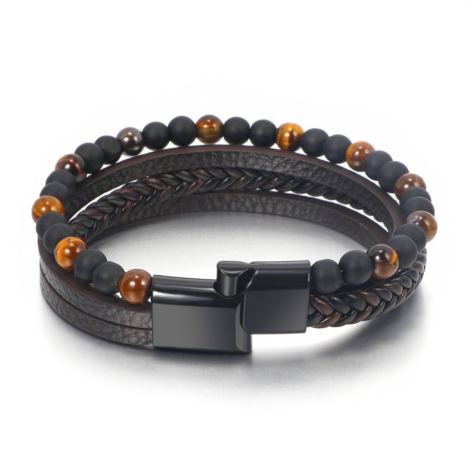 Leather Multilayer Bracelets for Men Braided Beads Wristband Bracelet