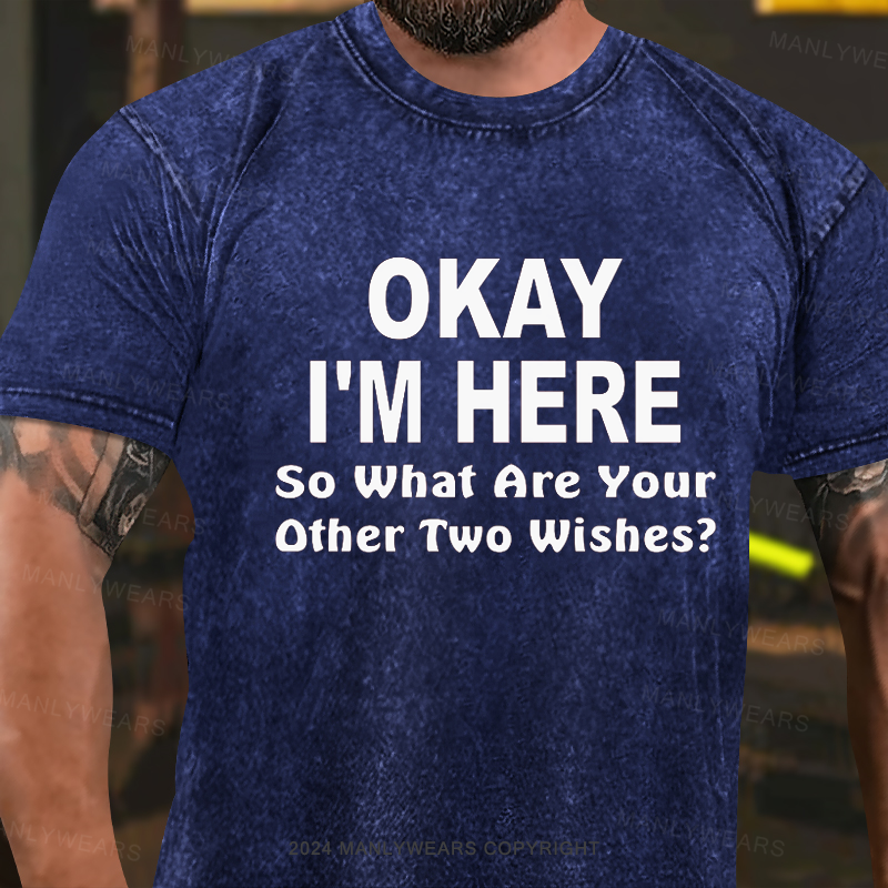 Okay I'm Here, So What Are Your Other Two Wishes Washed T-shirt