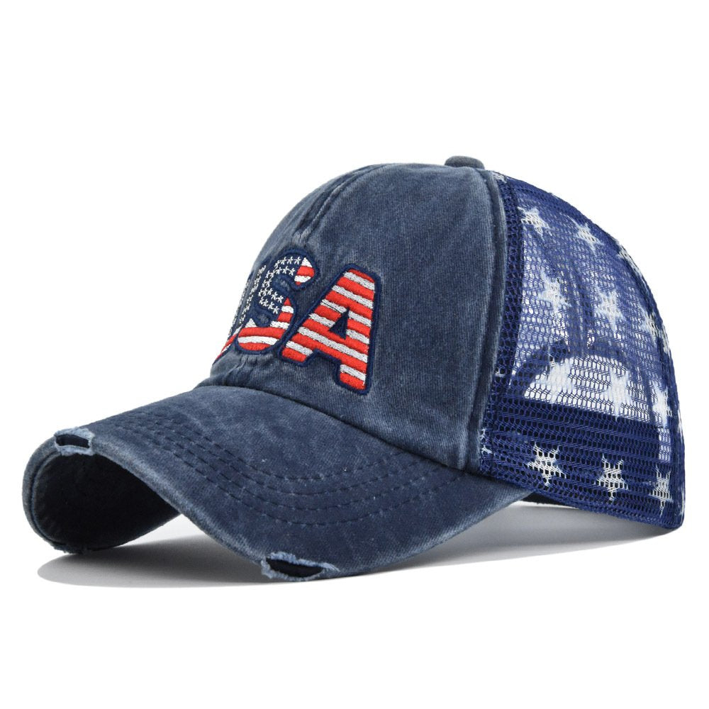 American flag embroidered mesh Trucker Cap