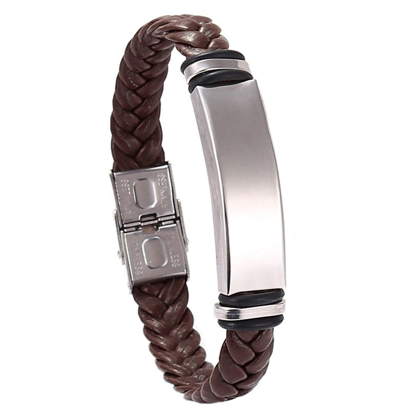 Braided leather titanium steel bracelet