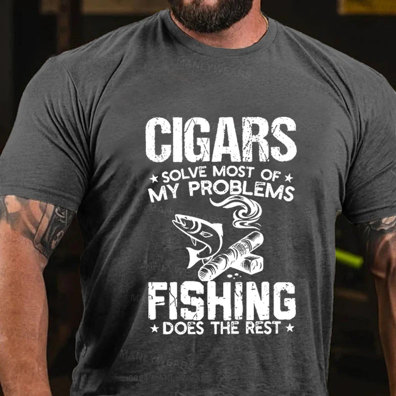 Cigars Solve Most Of My Problems Bourbon Solves The Rest Men's T-Shirt